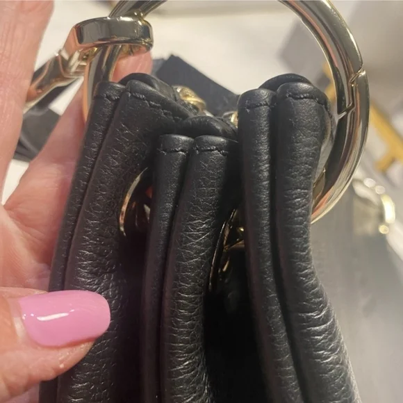 Crossbody Purse Black Leather Shoulder Bag Gold Hardware shoulder strap tote - Picture 4 of 13